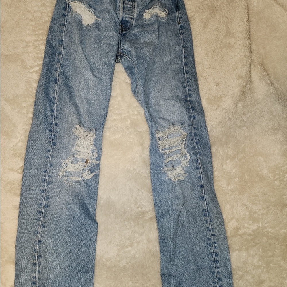 Levi's Blue Distressed Ankle Jeans